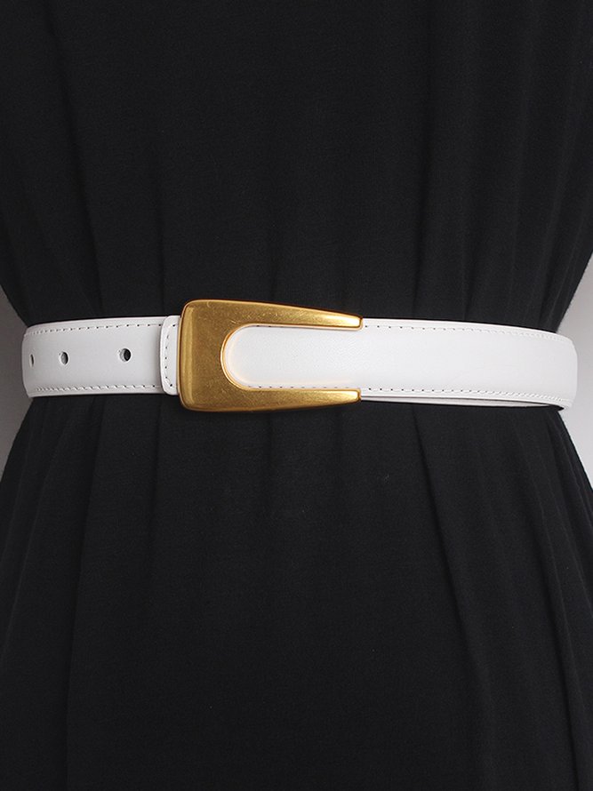 Women Minimalist Metal Buckle Split Leather Waist Belt
