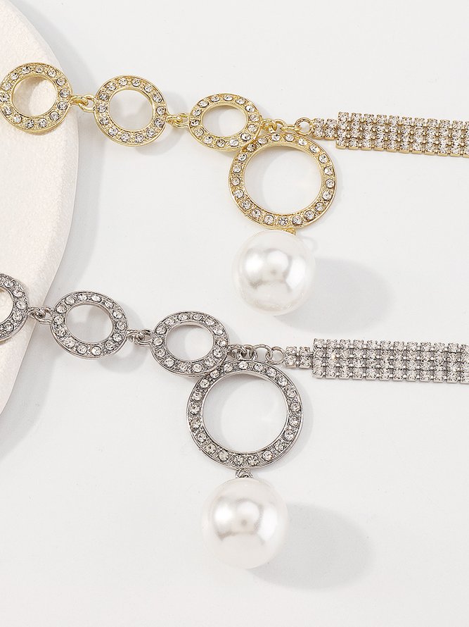 Elegant Imitation Pearl Circle Rhinestone Pendant Necklace