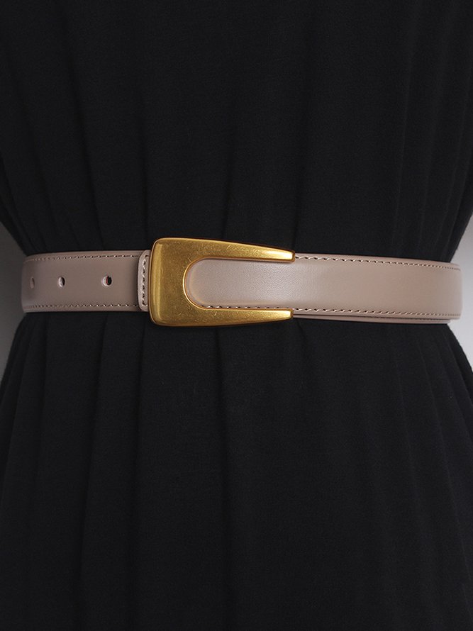 Women Minimalist Metal Buckle Split Leather Waist Belt