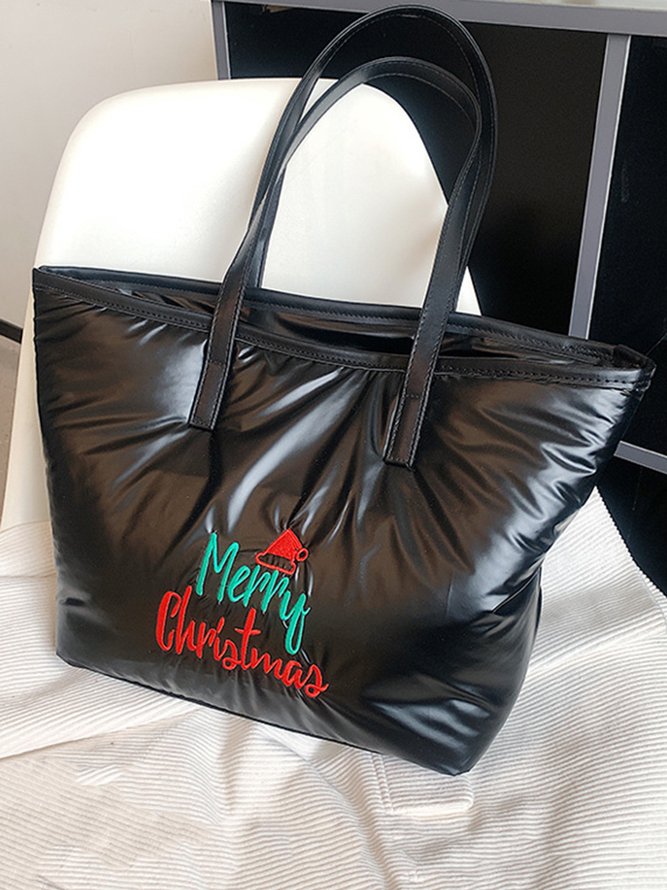 Merry Chrismas Embroidery Large Capacity Down Tote Bag