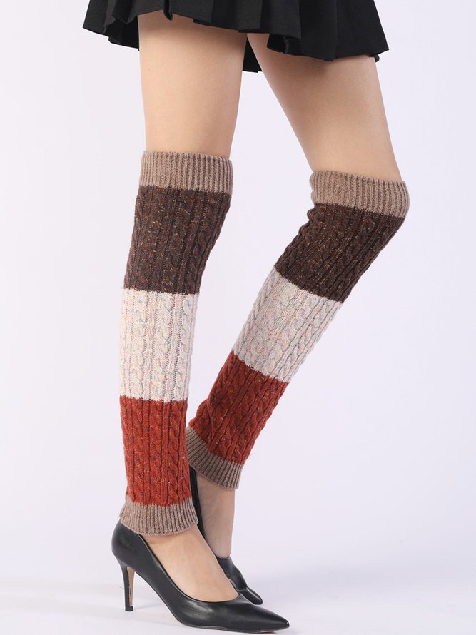 Color Block Twist Knitted Over the Knee Socks Warmth Pumps and Boot Covers