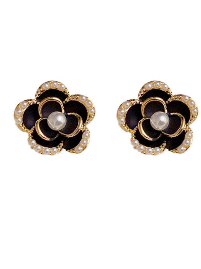 French Retro Camellia Imitation Pearl Stud Earrings