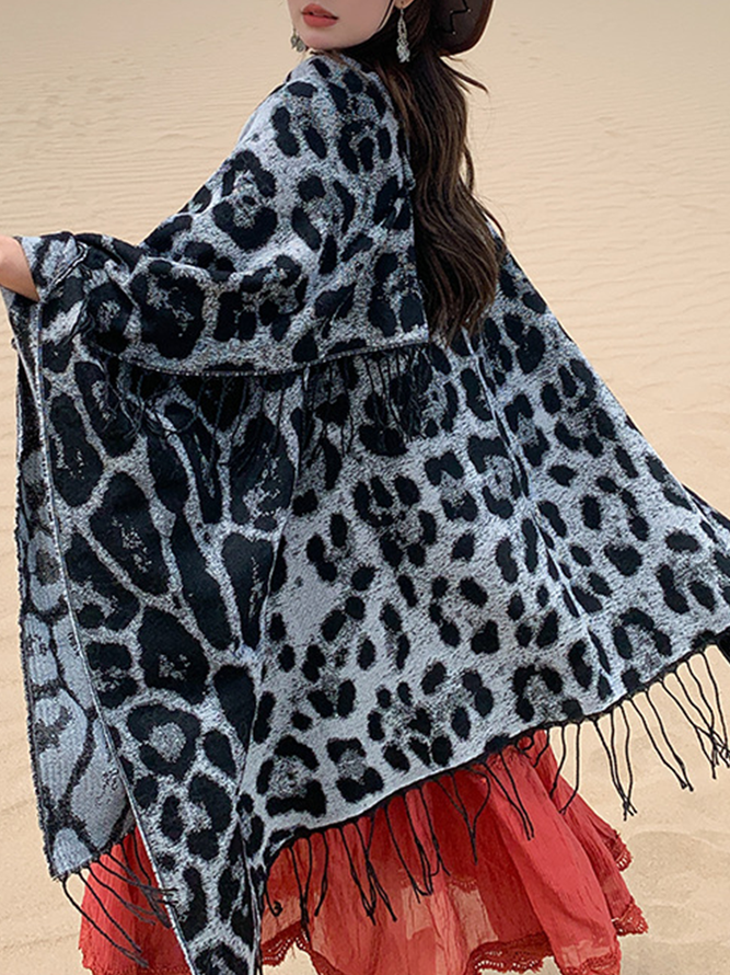Autumn and winter fashionable leopard print slit warm shawl