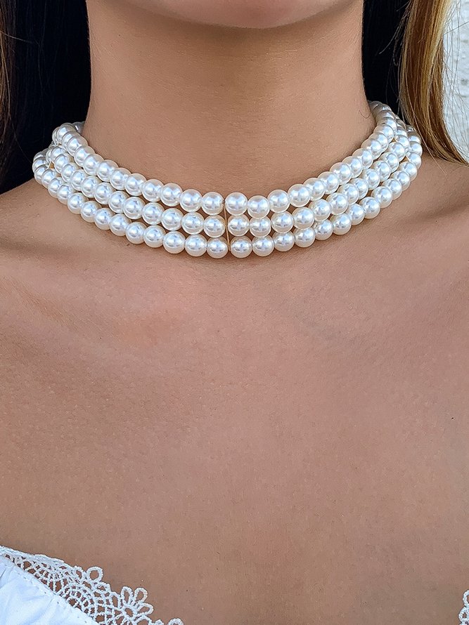Elegant Imitation Pearls Multilayer Choker