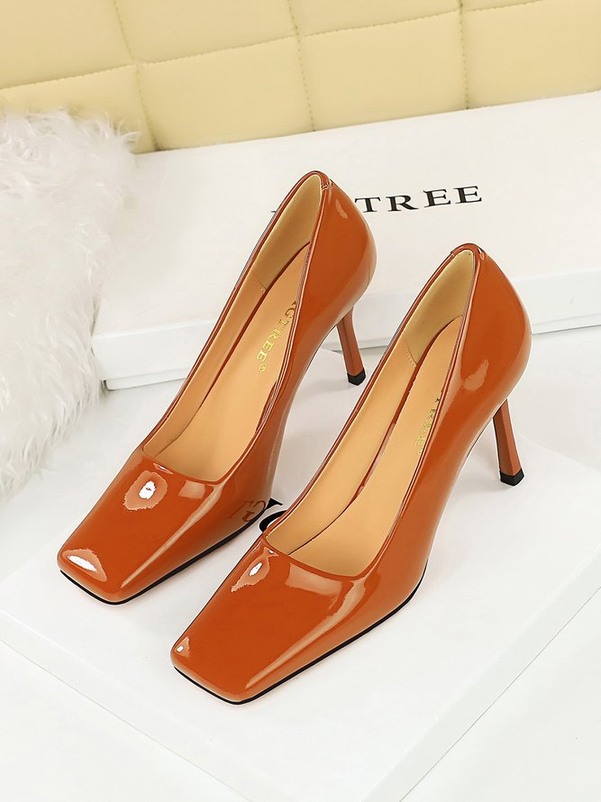 Women Minimalist Patent Leather Stiletto Heel Square Toe Pumps
