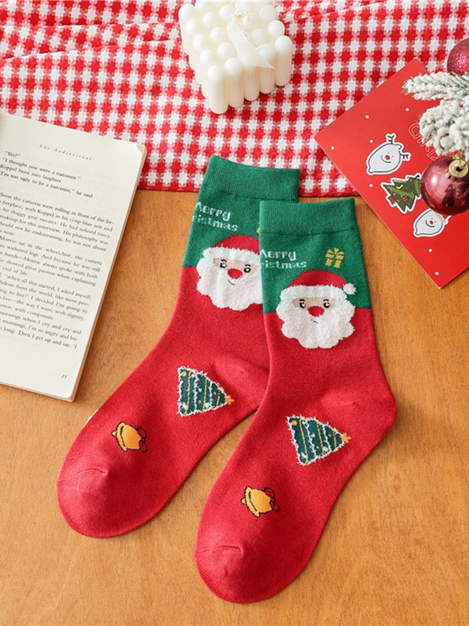 4pairs/Set Christmas Santa Claus Women Mid-calf Socks in Box