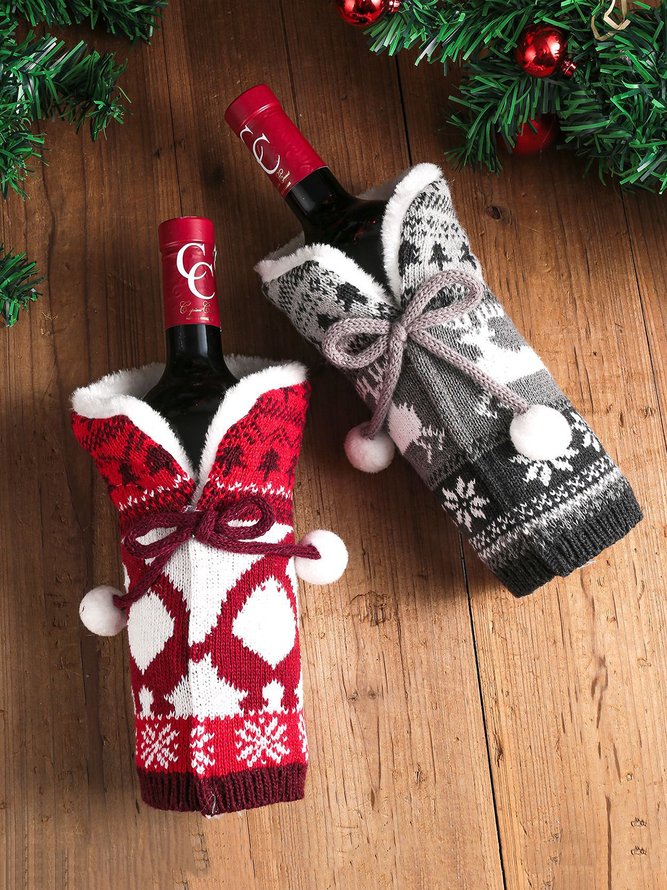Single Christmas Knitted Bowknot Wine Bottle Ornament Holiday Party Ornament