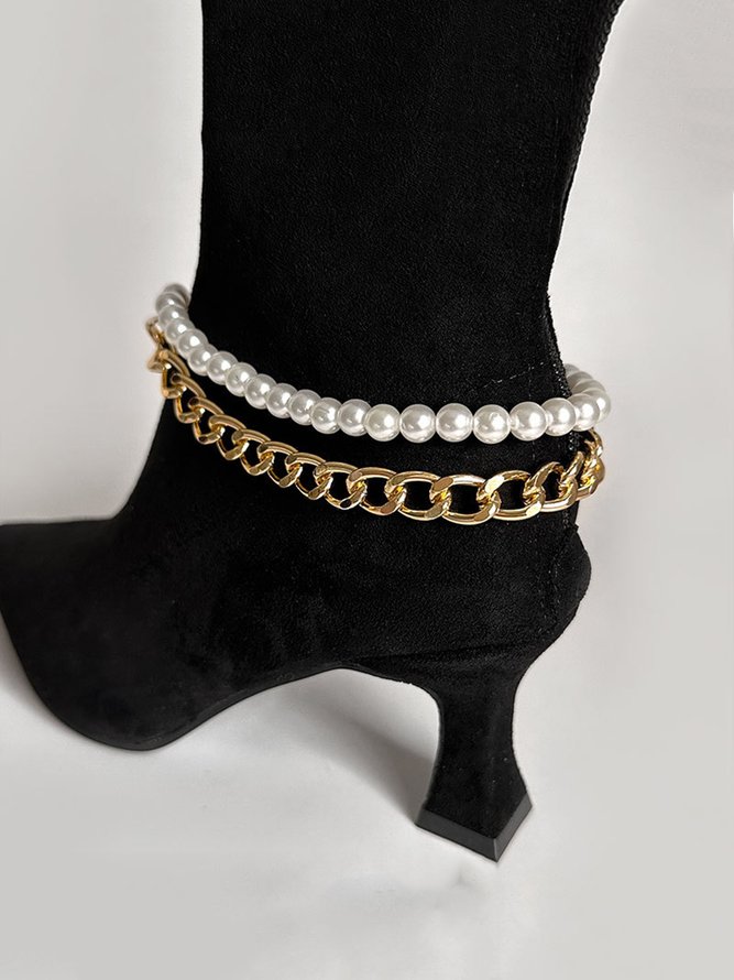 Single Imitation Pearl Double Layer Chain Boot Decoration Shoe Accessory