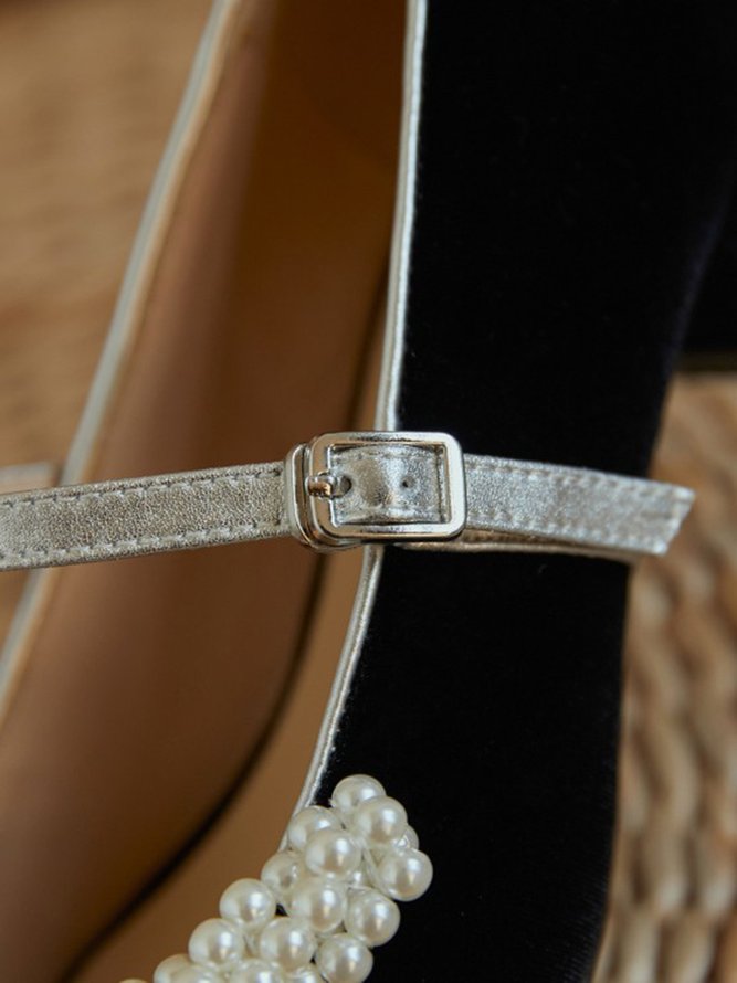 Elegant Imitation Pearl Decor Block Heel Mary Jane Shoes