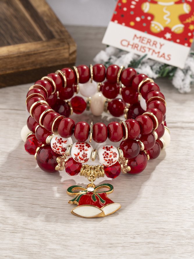 Christmas Cartoon Pendant Bracelet Set Multi-layered Beaded Bracelet