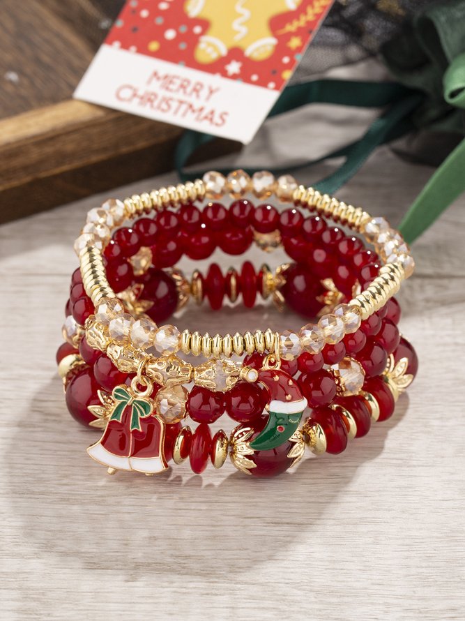 Christmas Cartoon Pendant Bracelet Set Multi-layered Beaded Bracelet
