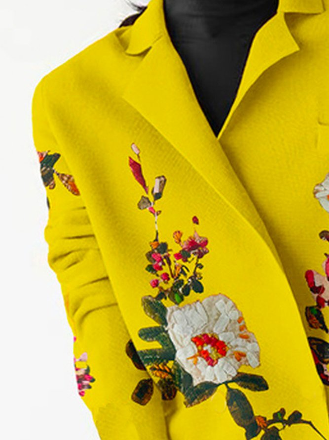 Floral Lapel Collar Urban Long Sleeve Cardigan