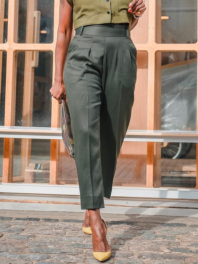 Women Plain Spring/Fall Urban Polyester High Waist Micro-Elasticity Regular Fit Commuting H-Line Fashion Pants-image-16239572