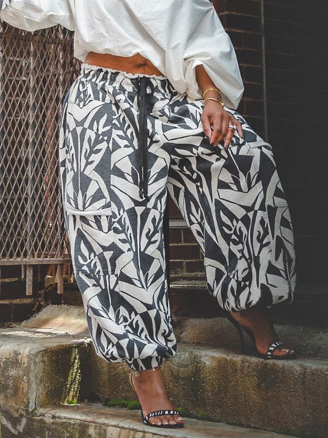Casual Spring/Fall Random print Polyester Natural Daily Ankle Pants Ankle Banded Pants O-Line Fashion Pants for Women-image-16239580