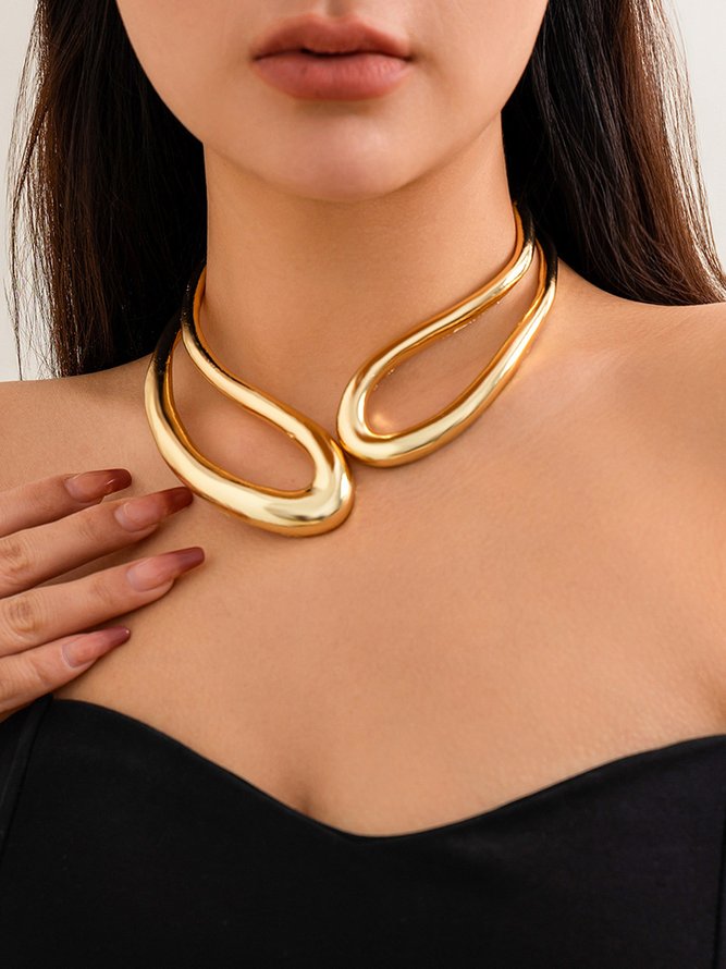 Women Casual Plain All Season Daily Hollow out Metal Choker Necklaces-image-16239985