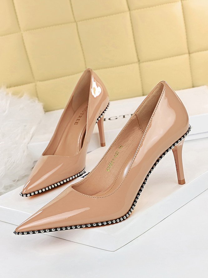 Women Plain All Season Urban Commuting Patent Leather Block Heel Closed Toe Pu Rubber Flats-image-16239909