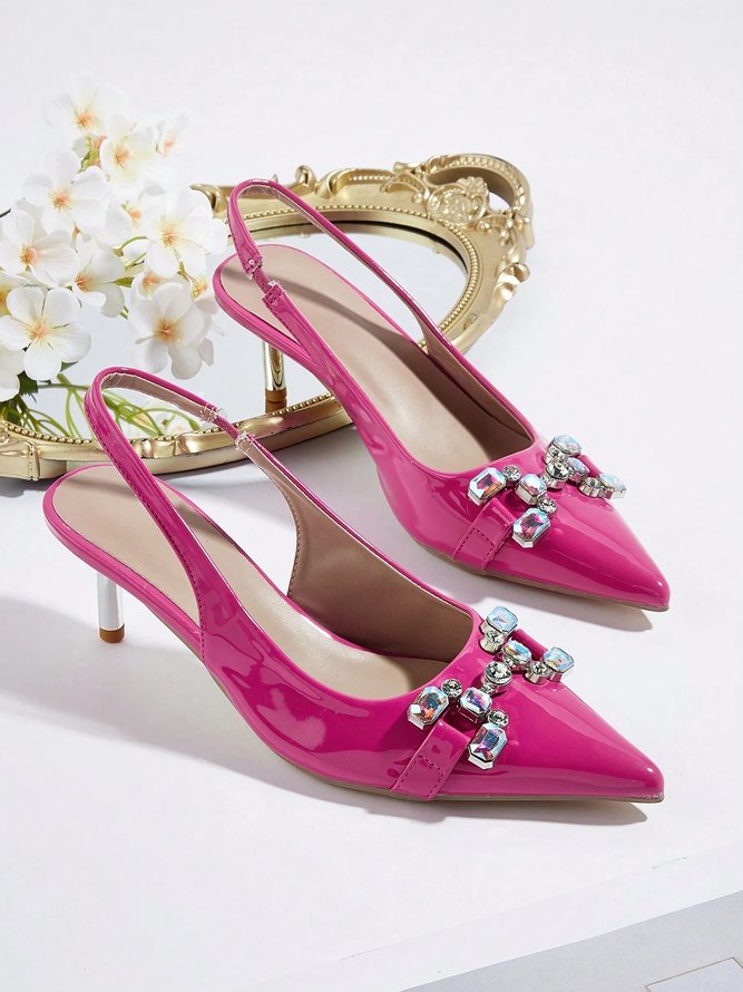 Women Plain All Season Urban Rhinestone Block Heel Closed Toe Pu Slip On Height Increasing Flats-image-16239921