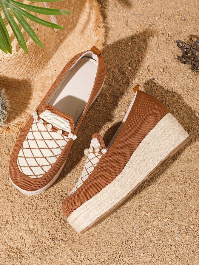 Women Color Block All Season Vacation Height Increasing Daily Pearl Block Heel Closed Toe Mesh Fabric Flats-image-16239901