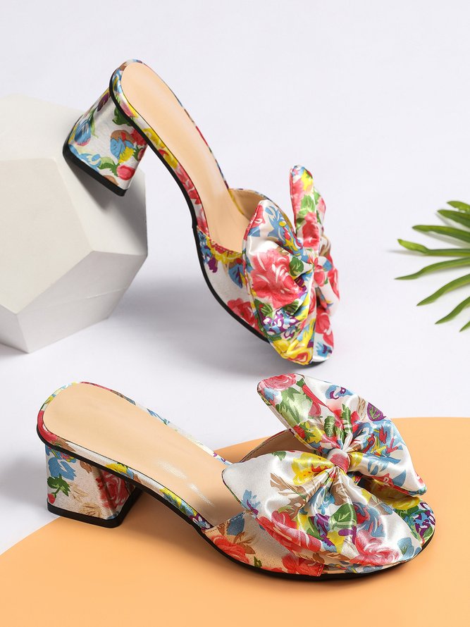 Women Floral Summer Elegant Printing Square Toe Fabric Plus Size Rubber Slip On Slide Sandals-image-16239929
