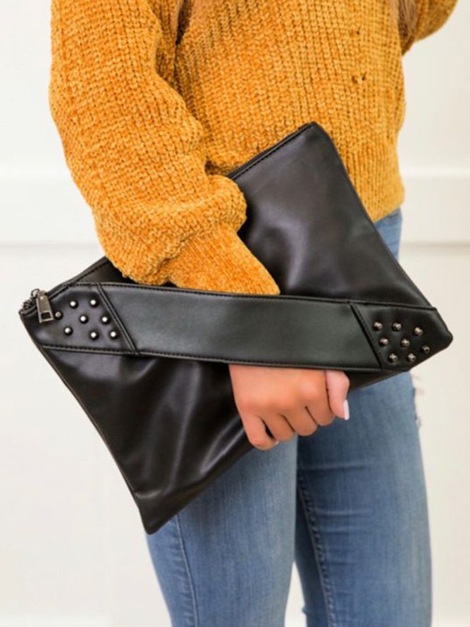 Women Plain All Season Urban Polyester Zipper Daily Rivet PU Square Clutch Bags-image-16239961
