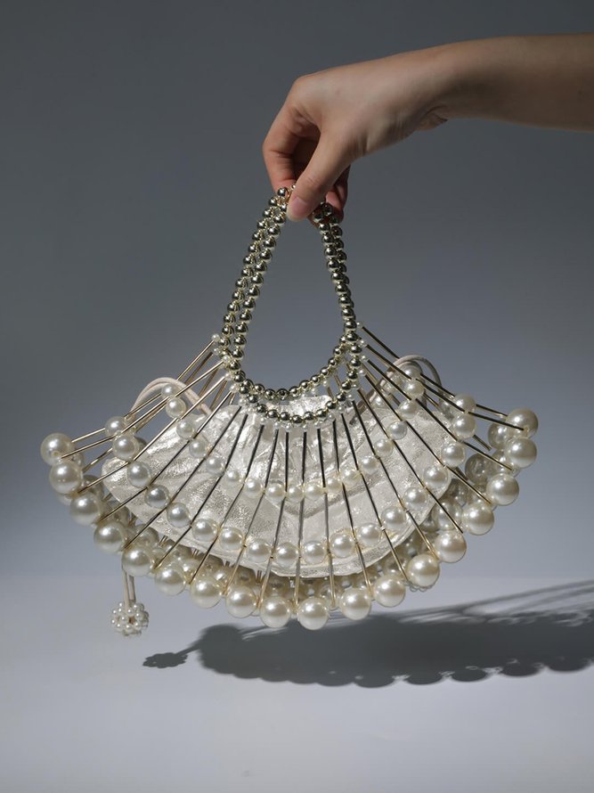 Plain All Season Elegant Polyester Drawstring Party Pearl Novelty Plastic Shoulder Bags for Women-image-16239949