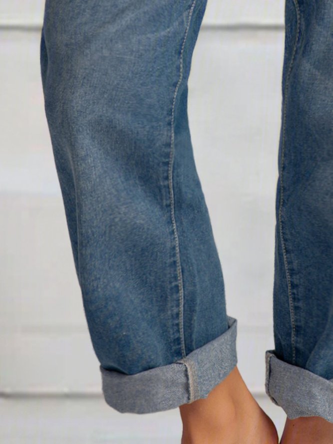 Blue Casual Buttoned Plus Size Jeans