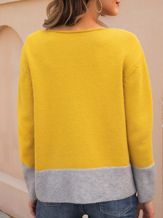Yellow Long Sleeve Color-Block Shift  Sweater