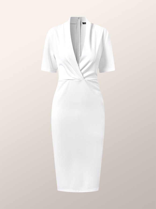 Plain Skinny Elegant Short Sleeve Knit Midi Dress
