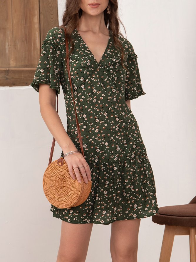 Green Floral Holiday Mini Dress | Dresses | Stylewe Summer Dresses Floral Dresses A-Line V Neck Sho
 