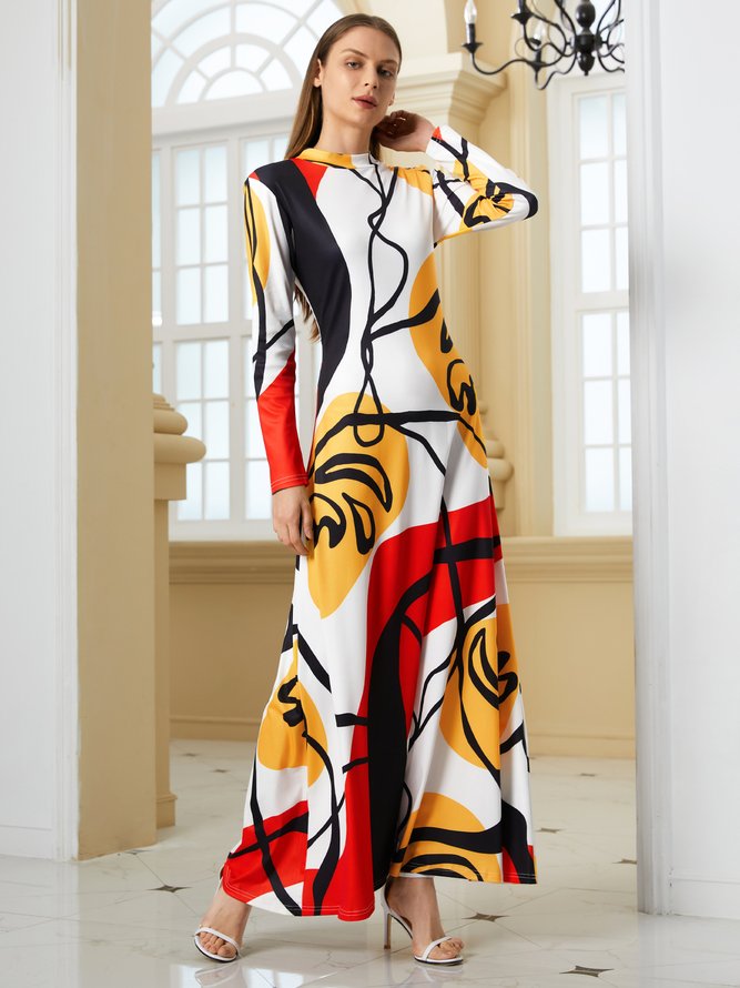 Long sleeve Daily Stand Collar Statement Dress stylewe