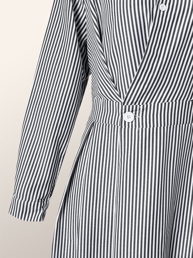 Casual Striped Shirt Collar Midi Dress