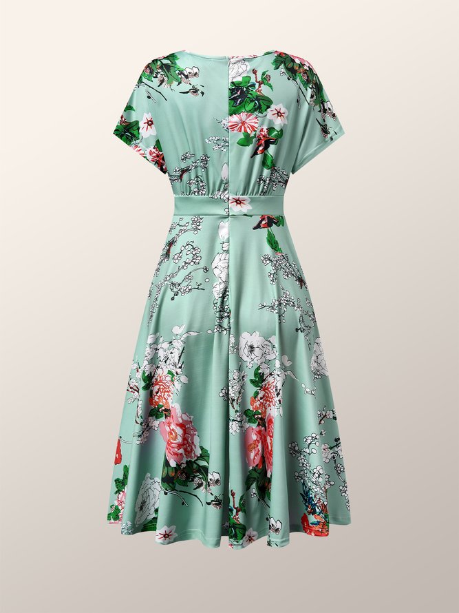 Simple Floral Short Sleeve Knit Dress