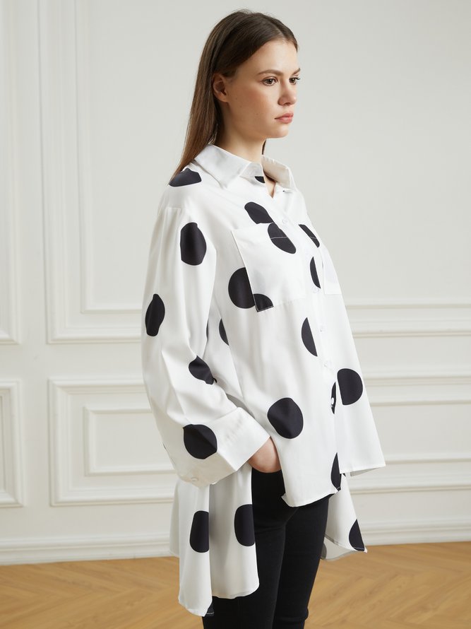 Stylewe Shirt Collar Polka Dots Shift Elegant Top