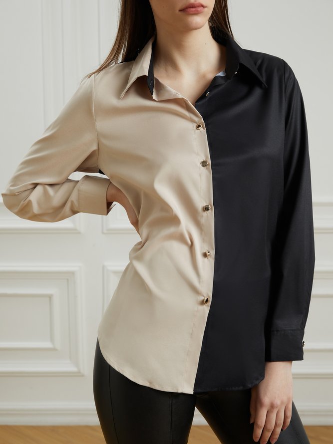 Shirt Collar Loosen Simple Long Sleeve Blouse