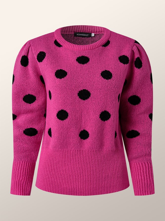 Winter Crew Neck Regular Fit Polka Dots Polka Dots Long sleeve Daily Sweater