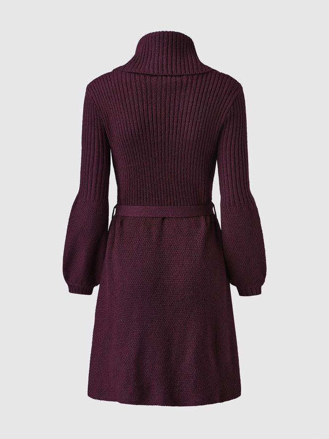 Elegant Solid Long Sleeve Sweater Dress
