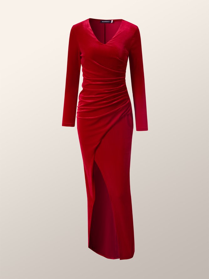 Elegant V Neck Plain Maxi Dress
