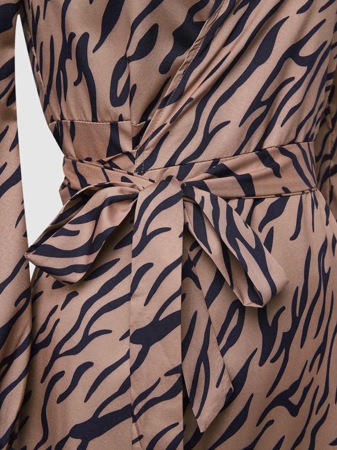 Elegant V Neck Zebra Regular Fit Midi Dress