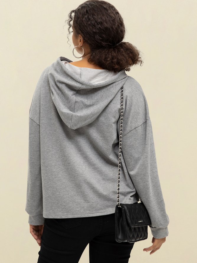 Gray Cotton-Blend Paneled Long Sleeve Hoodie Shirt & Top