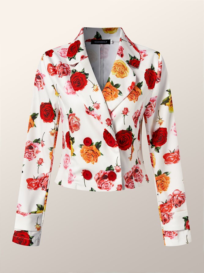 Vintage Sweet Regular Fit Floral Flat Collar Outerwear