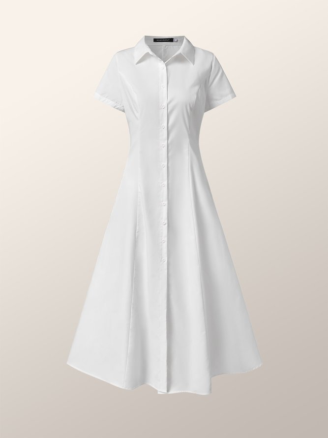Summer Cotton Shirt Collar Short Sleeve Woven Lightweight Fit and FlareX Dress