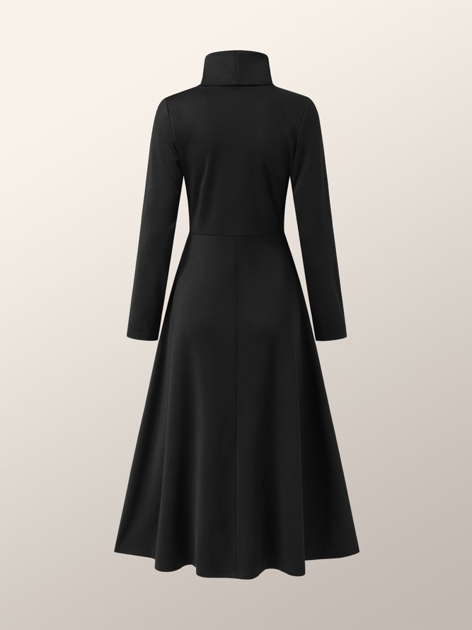 Elegant Solid Stand Collar Slim Fit Sweater Dress