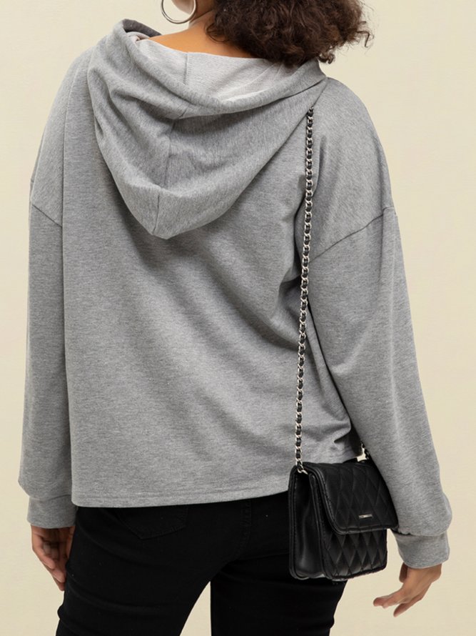 Gray Cotton-Blend Paneled Long Sleeve Hoodie Shirt & Top
