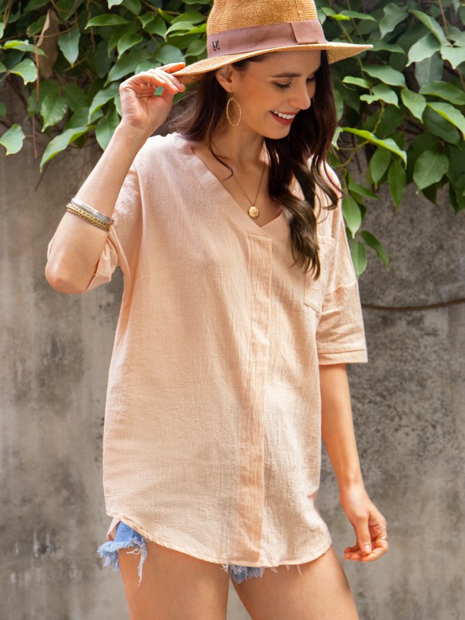 Casual Short Sleeve Solid Top