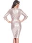 Golden Sheath Party Elegant 3/4 Sleeve Glitter-finished Plain Midi Dress