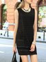 Black Polyester Sleeveless Zipper A-line Mini Dress