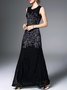 Black Floral Embroidered Sleeveless Crew Neck Maxi Dress