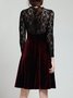 Elegant Long Sleeve Pierced A-line Velvet Dress