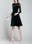 Elegant Long Sleeve Pierced A-line Velvet Dress