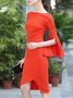Red Sheath Bell Sleeve Asymmetric Statement Midi Dress
